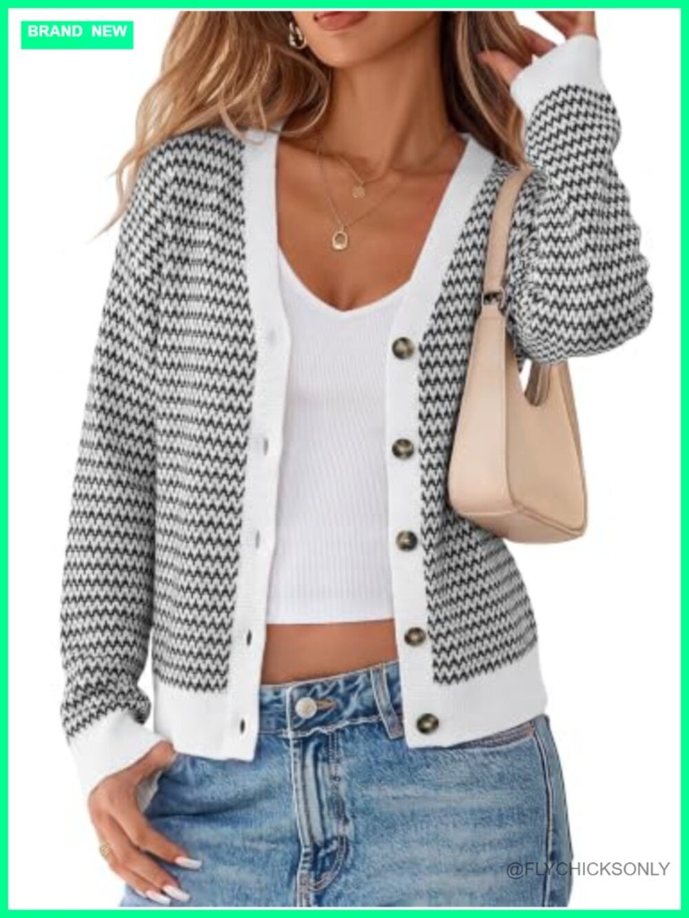 Women's V-Neck Button Front Striped Casual Fall Cardigan Sweater 100% Cotton
